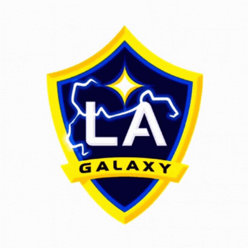 A Blue And Yellow Logo For La Galaxy GIF