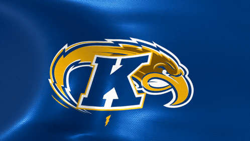A Blue And Yellow Logo With The Letter K GIF
