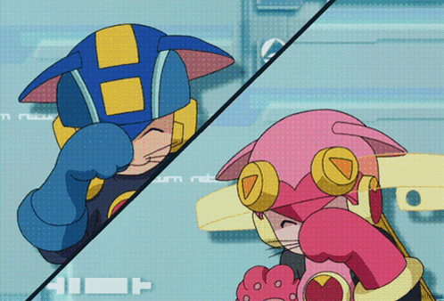 A Blue And Yellow Robot And A Pink And Yellow Robot Are Fighting GIF