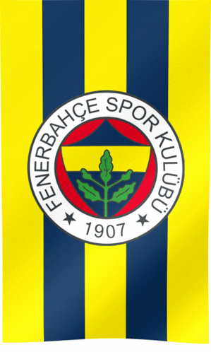 A Blue And Yellow Striped Flag With The Fenerbahce Logo GIF