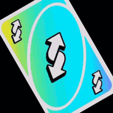A Blue And Yellow Uno Card With Arrows Pointing Up GIF