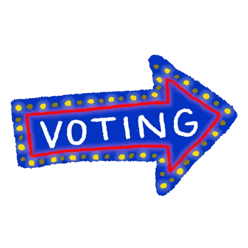 a blue arrow pointing to the right with the word voting on it