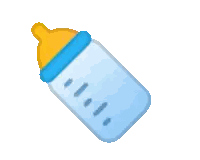 a blue baby bottle with a yellow cap