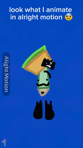 A Blue Background With A Cartoon Character And The Words " Look What I Animate In Alright Motion " At The Bottom GIF