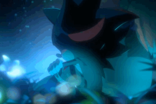 A Blue Background With A Cartoon Character In A Hat GIF