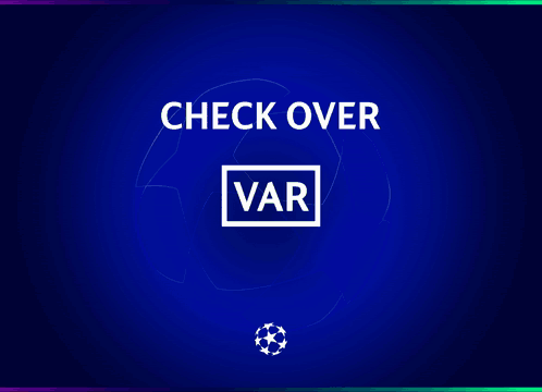 a blue background with a check over var sign