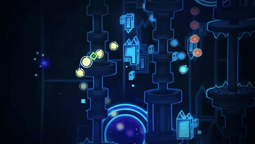 A Blue Background With A Circle In The Middle And A Square In The Center GIF
