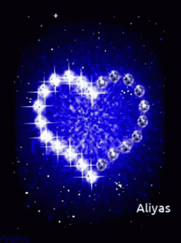 A Blue Background With A Heart Made Of Diamonds And The Name Aliyas GIF