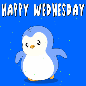A Blue Background With A Penguin And The Words Happy Wednesday On It GIF