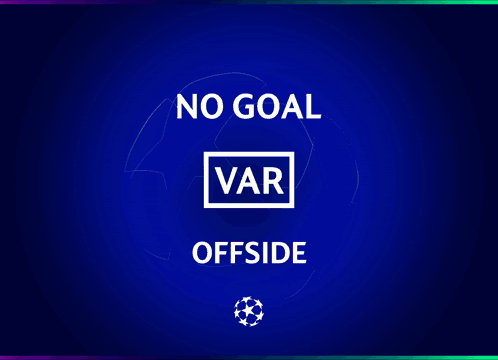 A Blue Background With A Soccer Ball And The Words No Goal Var Offside GIF