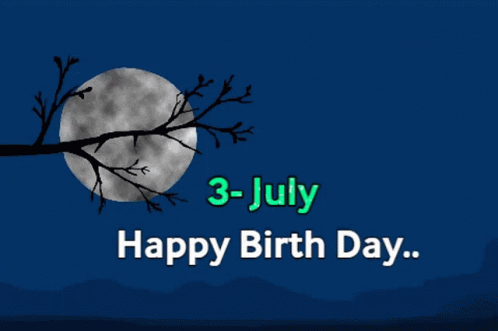 a blue background with a tree branch in front of a full moon and the words " happy birth day "