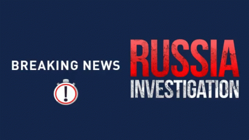 A Blue Background With Breaking News And Russia Investigation Written On It GIF