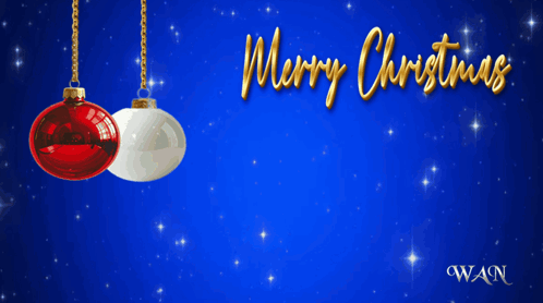 A Blue Background With Christmas Ornaments And The Words Merry Christmas & Happy New Year GIF