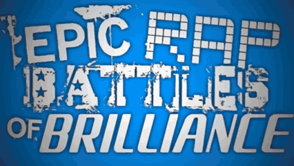 A Blue Background With Epic Rap Battles Of Brilliance Written On It GIF