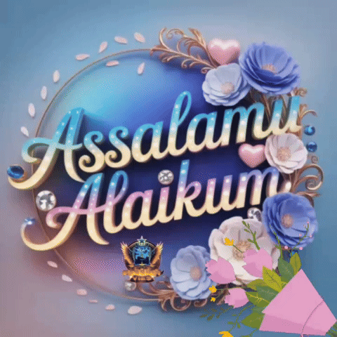 A Blue Background With Flowers And The Words " Assalamualaikum " GIF