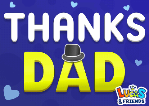 A Blue Background With Hearts And The Words Thanks Dad On It GIF