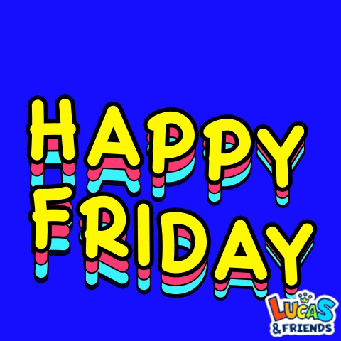 A Blue Background With Lucas & Friends Written On It GIF