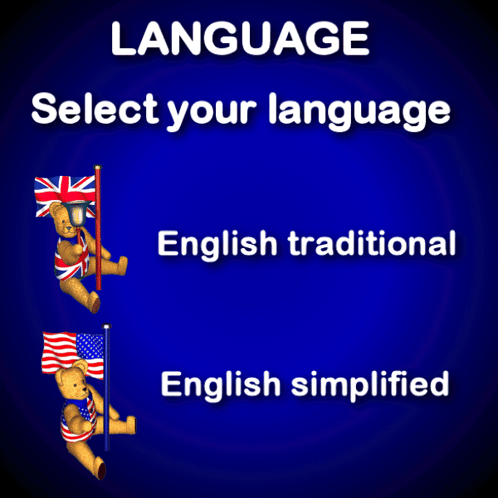 A Blue Background With Teddy Bears And The Words " Language Select Your Language " GIF