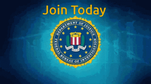 A Blue Background With The Department Of Justice Logo GIF