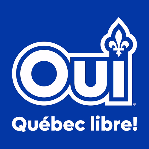 A Blue Background With The Word Oui And Quebec Libre On It GIF