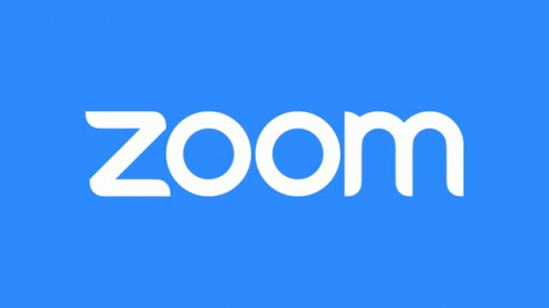 A Blue Background With The Word Zoom In White Letters GIF