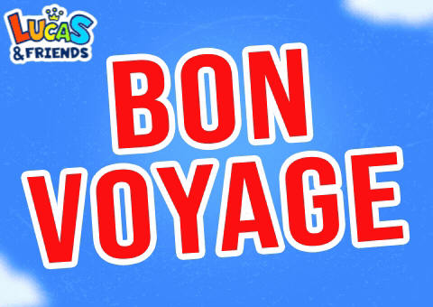 A Blue Background With The Words Bon Voyage In Red GIF