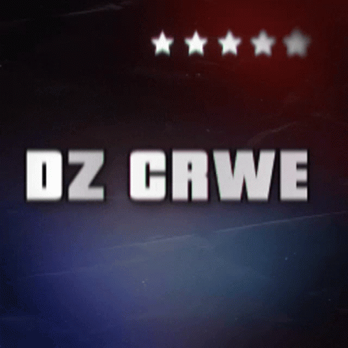 A Blue Background With The Words Dz Crwe In White Letters GIF