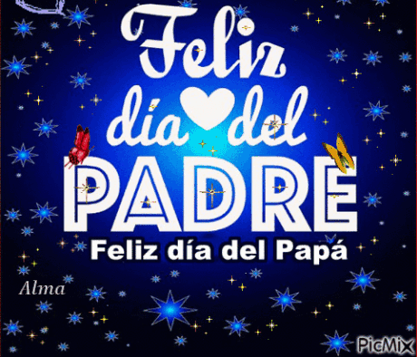 A Blue Background With The Words " Feliz Dia Del Padre " On It GIF