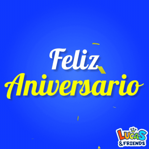 A Blue Background With The Words Lucas & Friends On The Bottom GIF
