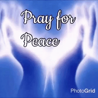 A Blue Background With The Words `` Pray For Peace '' On It GIF
