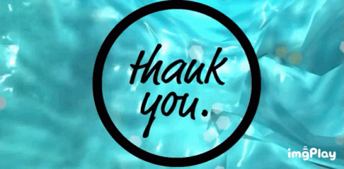 A Blue Background With The Words Thank You Written In A Black Circle GIF