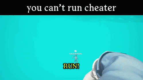A Blue Background With The Words " You Can T Run Cheater Come Here Boy " GIF