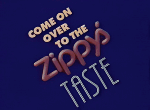 a blue background with tomatoes and the words " come on over to the zippy 's taste "