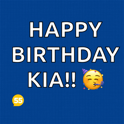 A Blue Background With Yellow Bubbles That Say 55 Happy Birthday Kia GIF