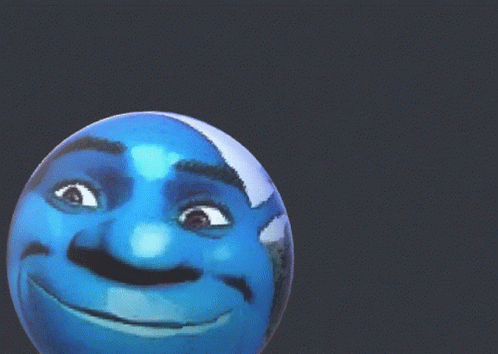A Blue Ball With A Face On It Is Smiling GIF