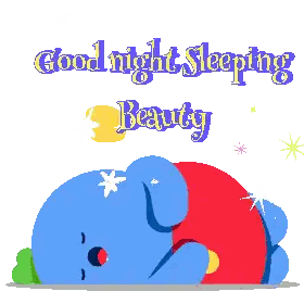 a blue bear laying down with the words good night sleeping beauty written above it