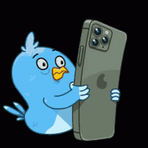 A Blue Bird Is Holding A Green Apple Phone GIF