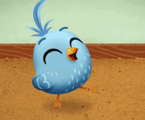 A Blue Bird With A Yellow Beak Is Standing On One Leg GIF
