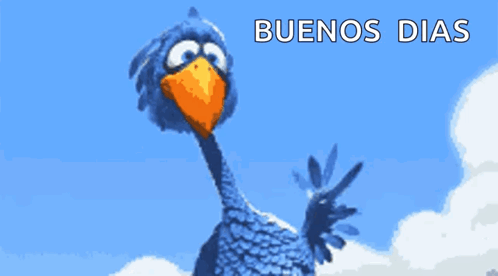 A Blue Bird With An Orange Beak And The Words Buenos Dias GIF