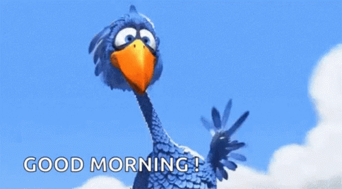 A Blue Bird With An Orange Beak Is Waving And Says Good Morning ! GIF