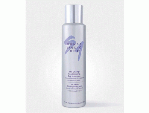 A Blue Bottle Of Monat Conditioner On A White Surface GIF