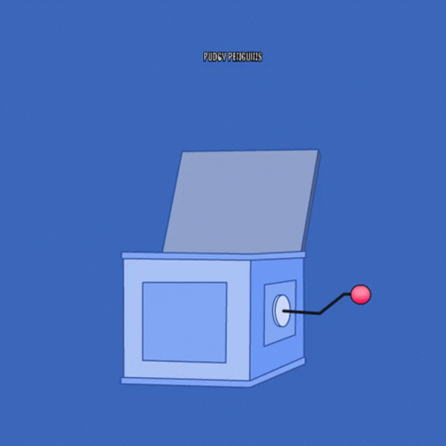 A Blue Box With A Penguin Inside Of It And The Words Pudgy Penguins Are Popping Off GIF