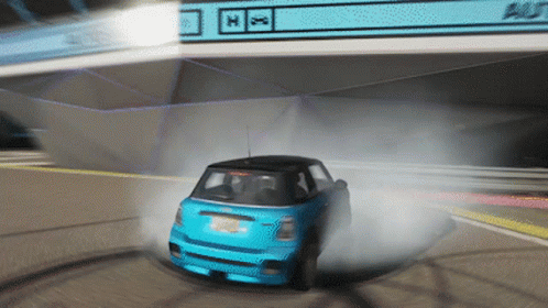 A Blue Car Is Driving Down A Road With A Sign Behind It That Says ' Alt ' GIF