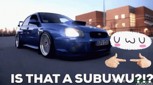 A Blue Car With A Speech Bubble That Says " Uwu " GIF