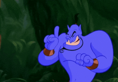 A Blue Cartoon Character Is Pointing At The Camera GIF