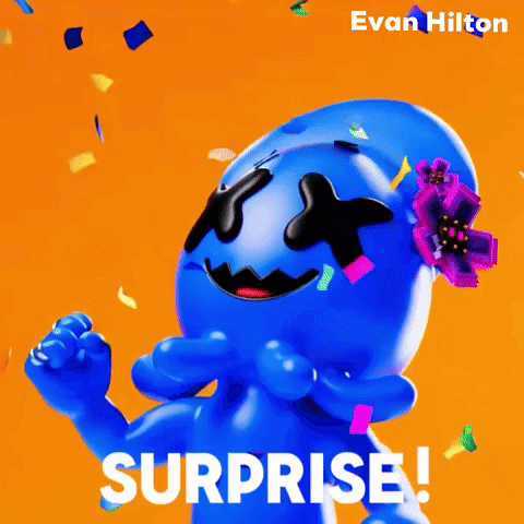 Blue Cartoon Character With Flower And Surprise Evan Hilton GIF