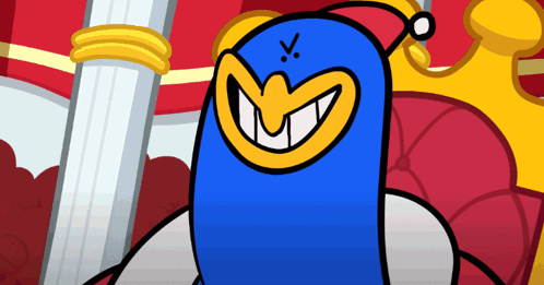 A Blue Cartoon Character With A Yellow Face And A X On His Face GIF