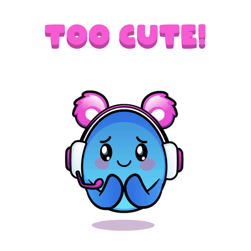 A Blue Cartoon Character With Headphones And The Words Too Cute GIF