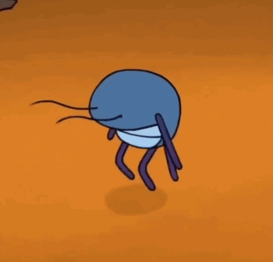 A Blue Cartoon Character With Purple Legs Is Walking On An Orange Background . GIF