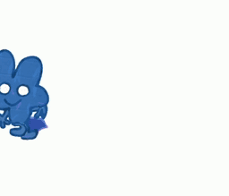 A Blue Cartoon Character With White Eyes And A Purple Cape On A White Background . GIF